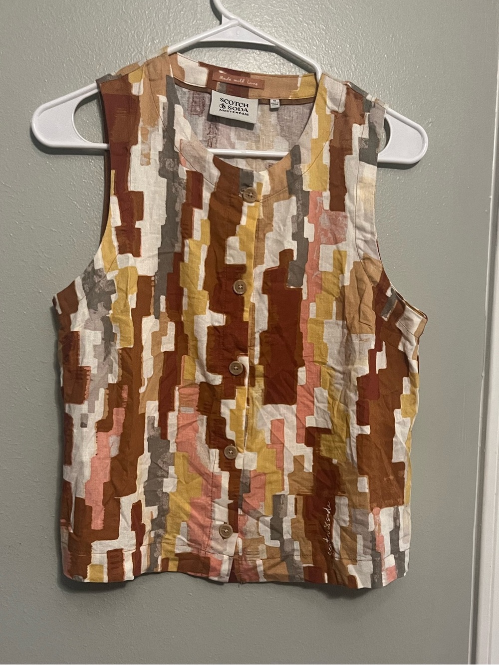 Scotch & Soda Multicolor Abstract Print Button-Front Sleeveless Top